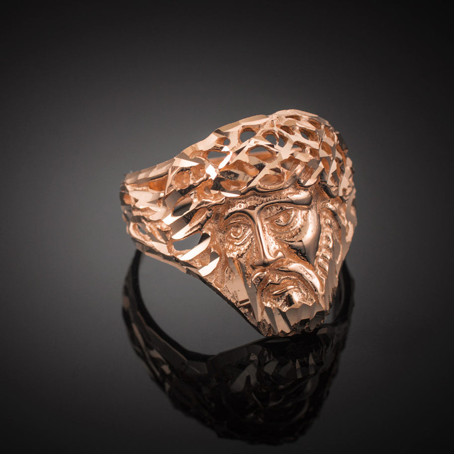 Gold Jesus Face Diamond Cut Ring (Available in Yellow/Rose/White Gold)