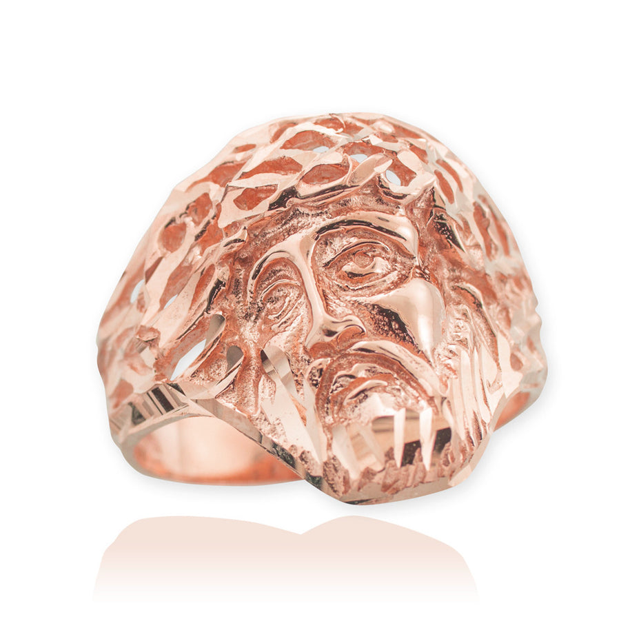 Gold Jesus Face Diamond Cut Ring (Available in Yellow/Rose/White Gold)
