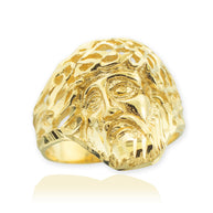 Gold Jesus Face Diamond Cut Ring (Available in Yellow/Rose/White Gold)