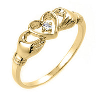 Gold Claddagh Ring with Diamond (Available in Yellow/Rose/White Gold)