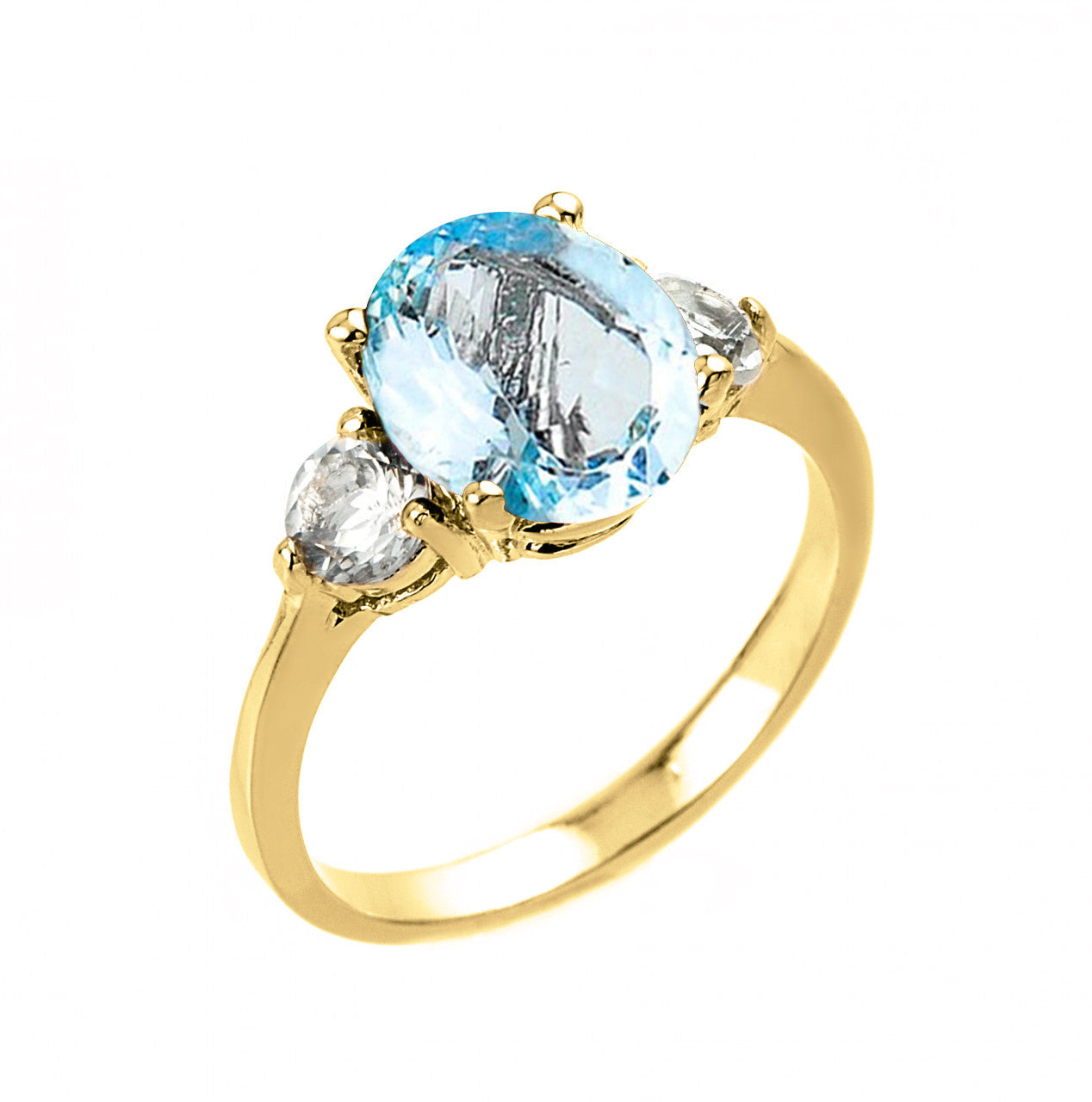 Yellow Gold Genuine Aquamarine and White Topaz Engagement Ring(disabled combined)