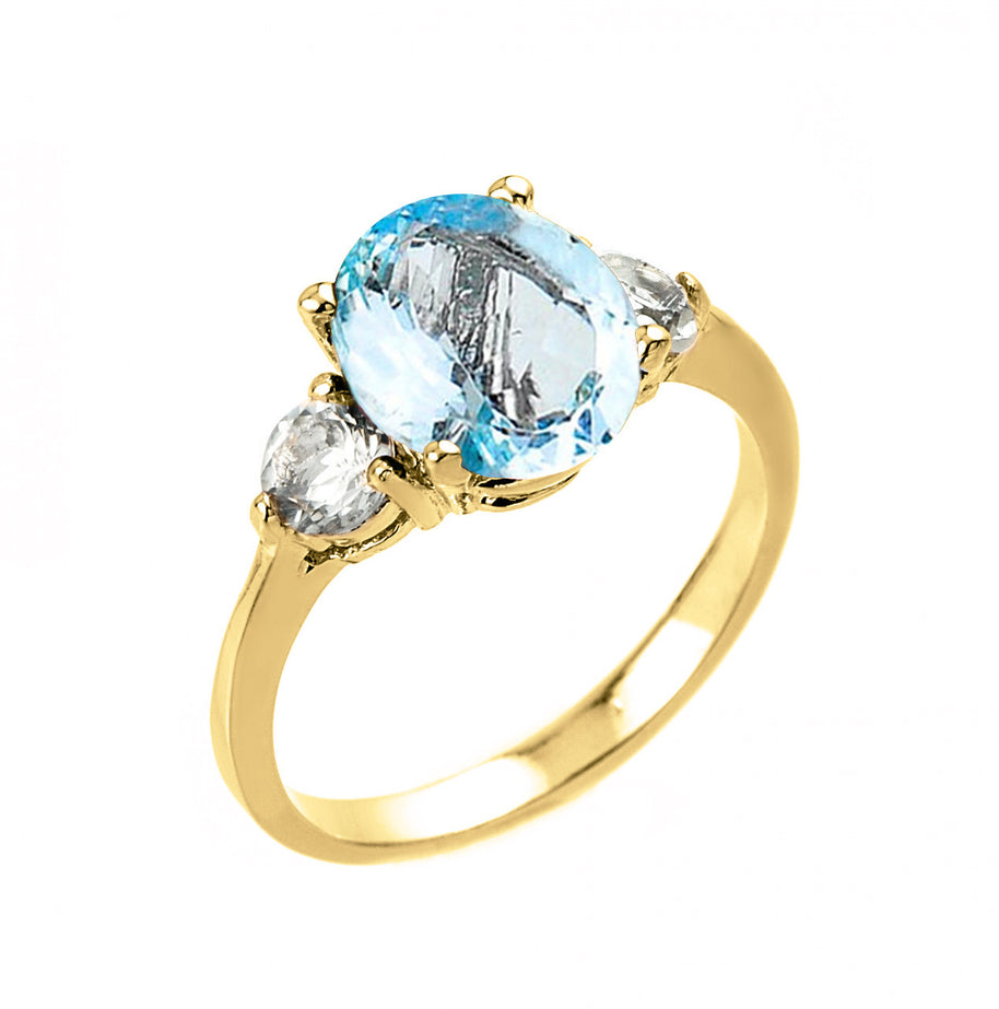 Yellow Gold Genuine Aquamarine and White Topaz Engagement Ring(disabled combined)