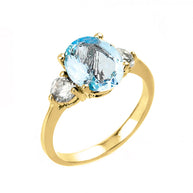 Yellow Gold Genuine Aquamarine and White Topaz Engagement Ring(disabled combined)