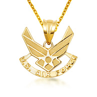 Gold United States Air Force Emblem Officially Licensed Pendant Necklace (Available in Yellow/Rose/White Gold)