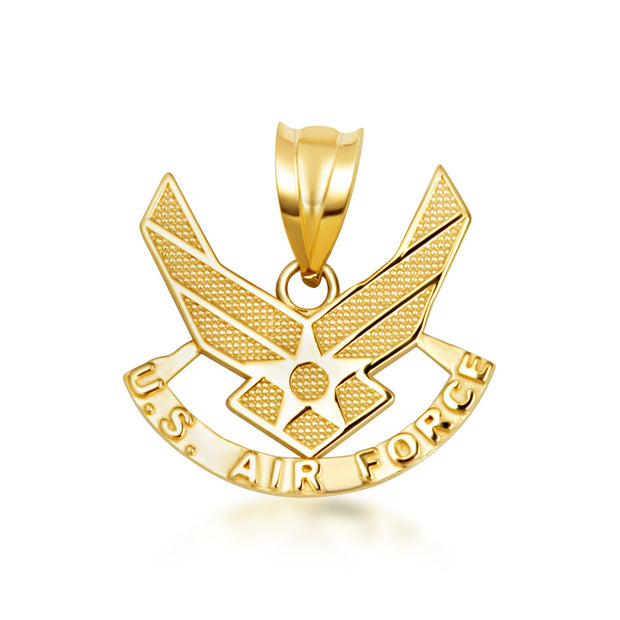 Gold United States Air Force Emblem Officially Licensed Pendant Necklace (Available in Yellow/Rose/White Gold)