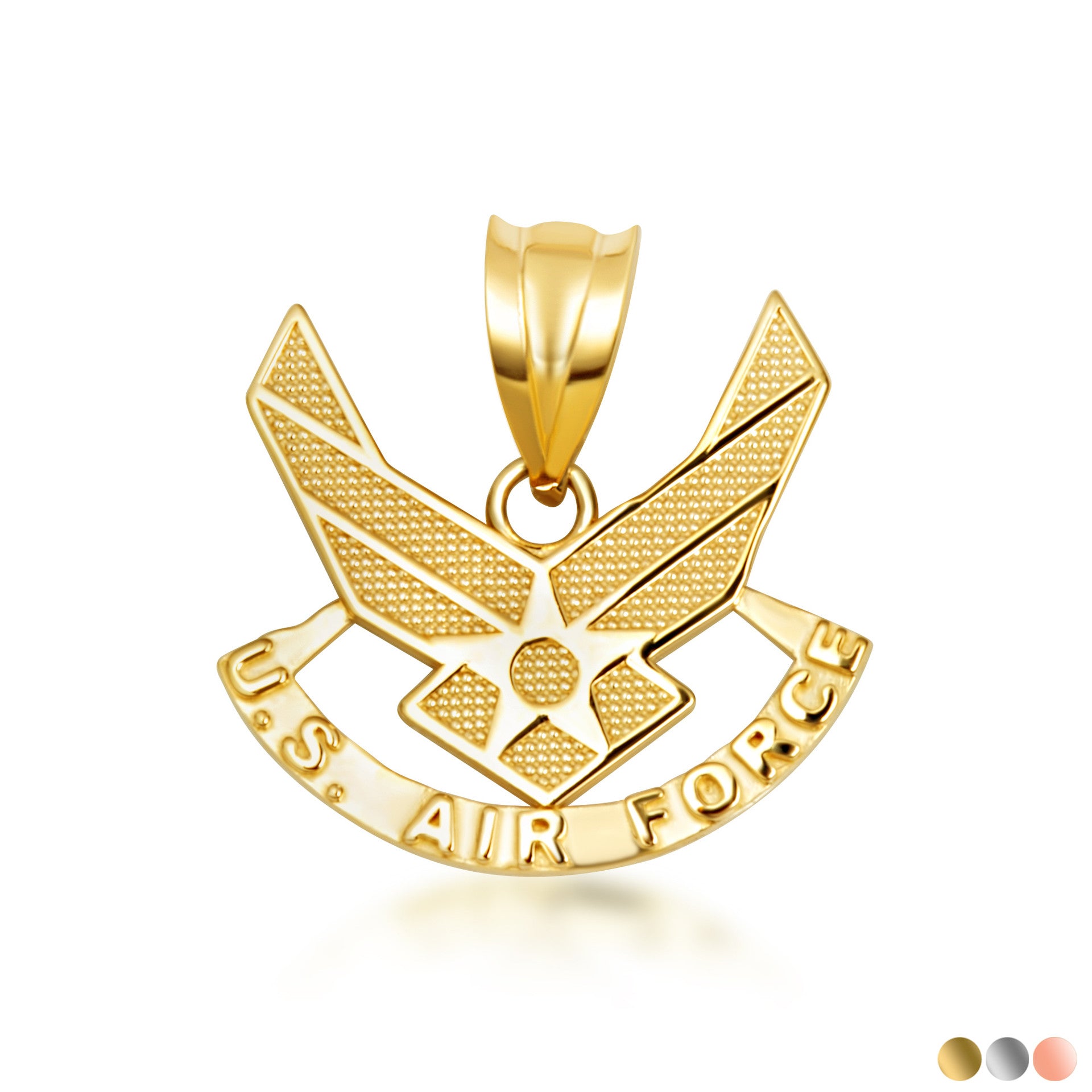 Gold United States Air Force Emblem Officially Licensed Pendant Necklace (Available in Yellow/Rose/White Gold)