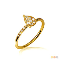 14K Gold Cubic Zirconia Pavé Set Pear Ring (Available in Yellow/Rose/White Gold)