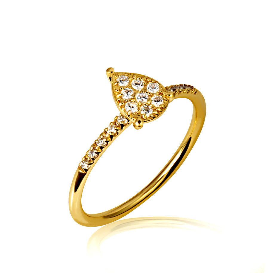 14K Gold Lab Grown Diamond Pavé Set Pear Ring (Available in Yellow/Rose/White Gold)