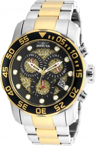 Invicta Men's 19839 Pro Diver Quartz 3 Hand Black, Gold Dial Watch