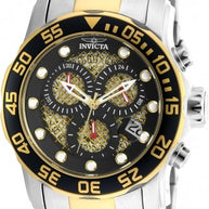 Invicta Men's 19839 Pro Diver Quartz 3 Hand Black, Gold Dial Watch