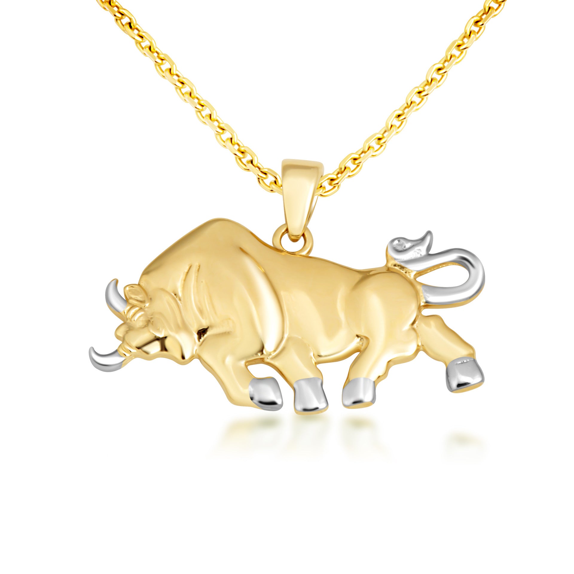 Two-Tone Gold Bull Pendant Necklace
