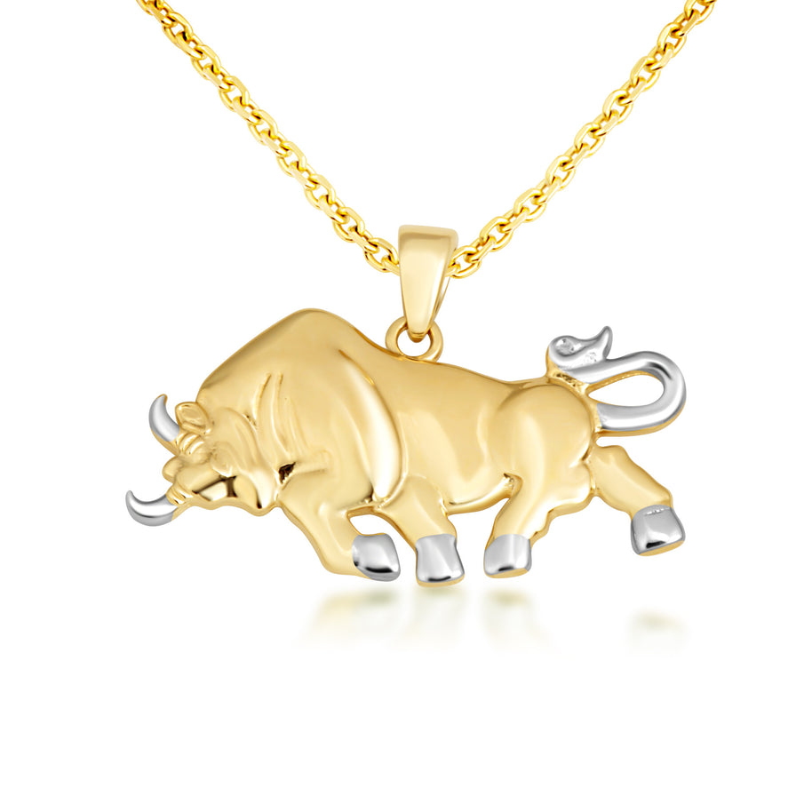 Two-Tone Gold Bull Pendant Necklace