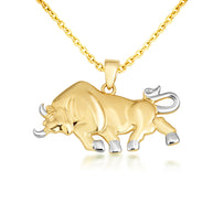 Two-Tone Gold Bull Pendant Necklace