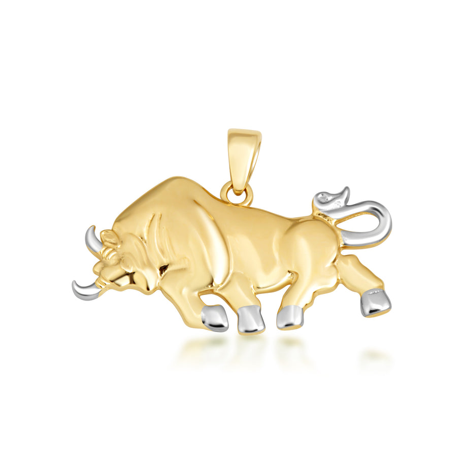 Two-Tone Gold Bull Pendant Necklace