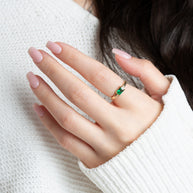Gold Emerald Cut Cubic Zirconia Birthstone Striped Ring (Available in Yellow/Rose/White Gold)