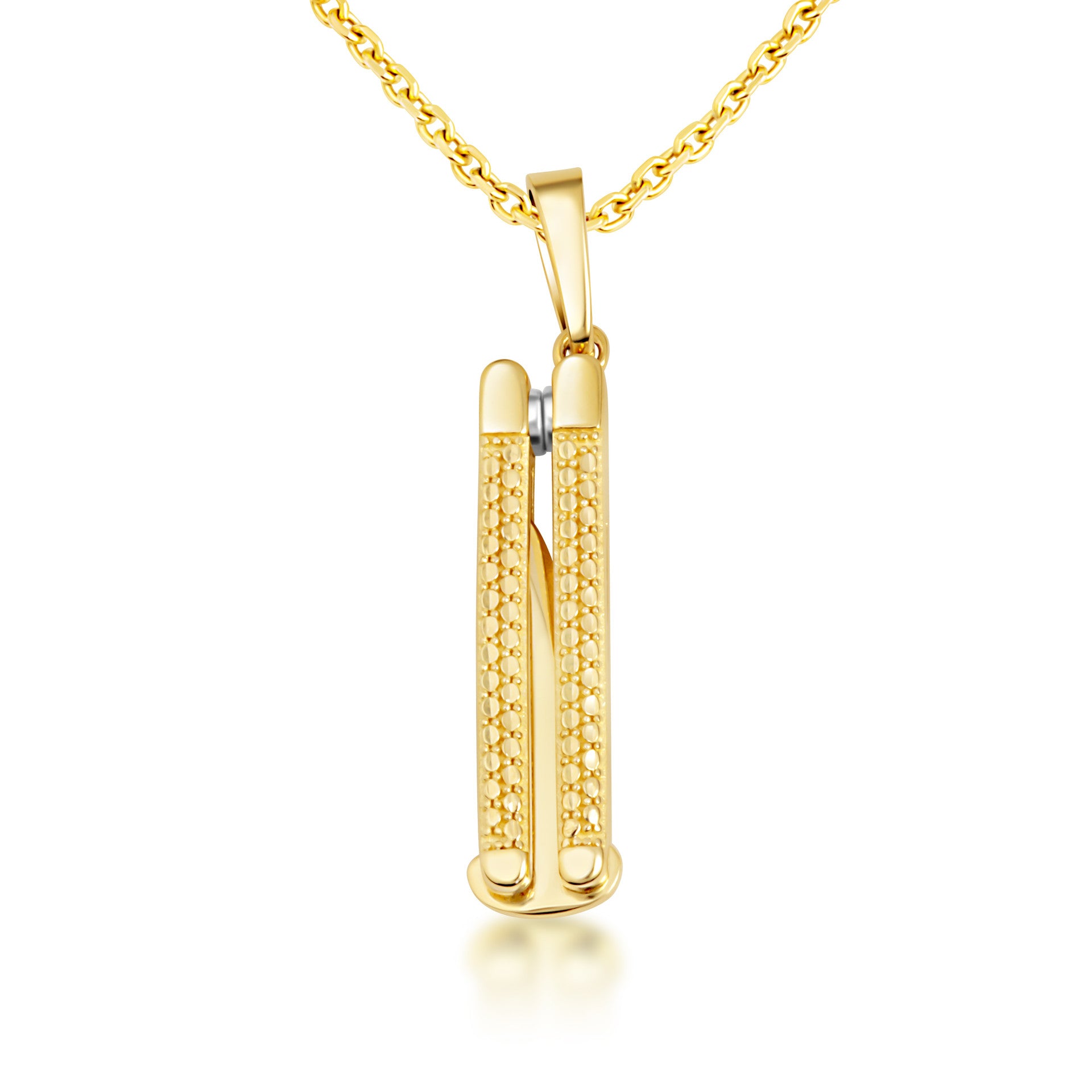 Yellow Gold Diamond Cut Pocket Knife Switchblade Pendant Necklace