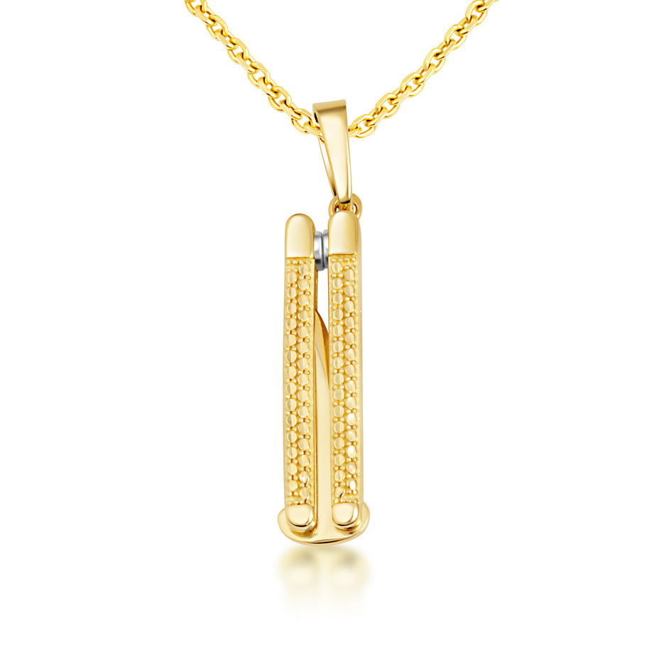 Yellow Gold Diamond Cut Pocket Knife Switchblade Pendant Necklace