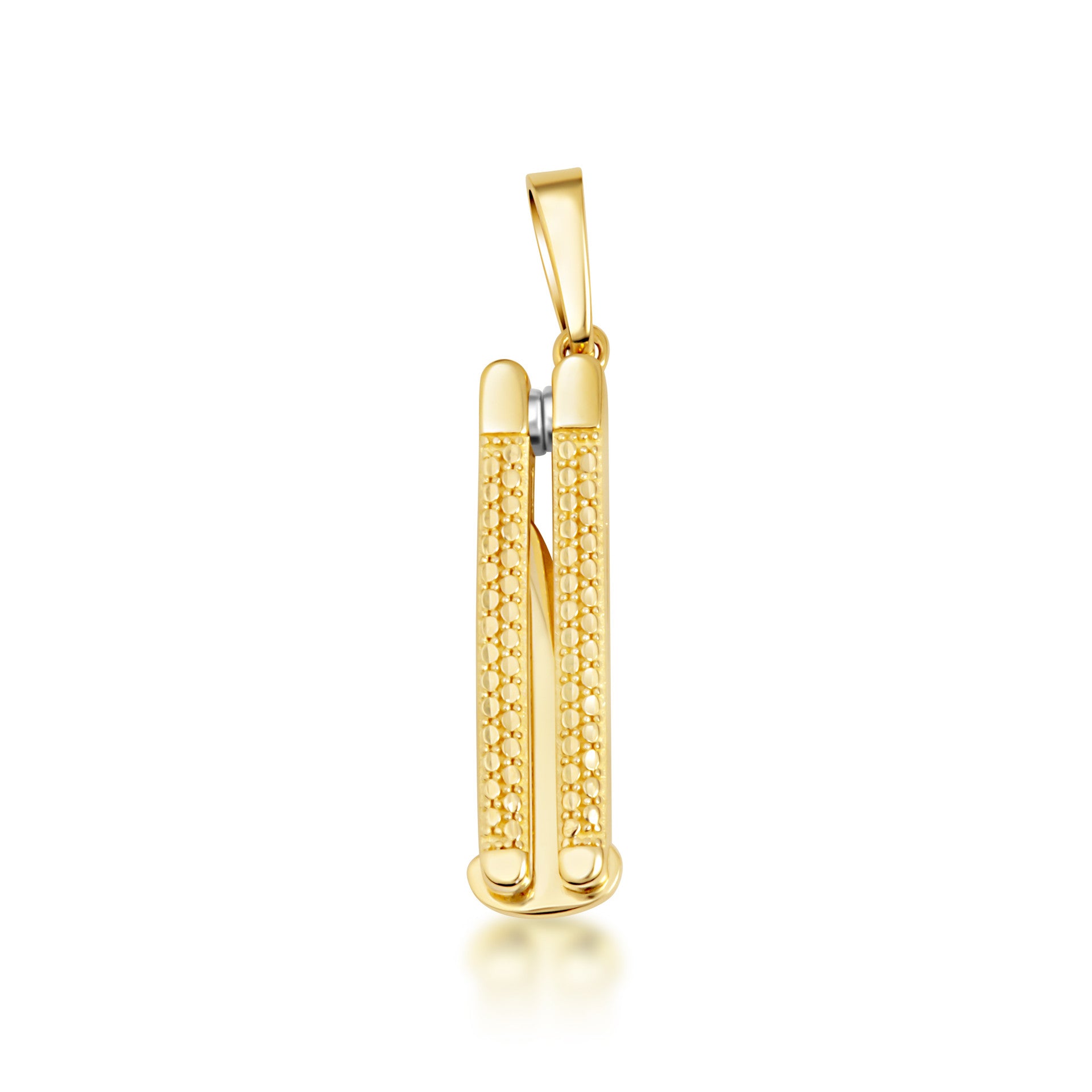 Yellow Gold Diamond Cut Pocket Knife Switchblade Pendant Necklace