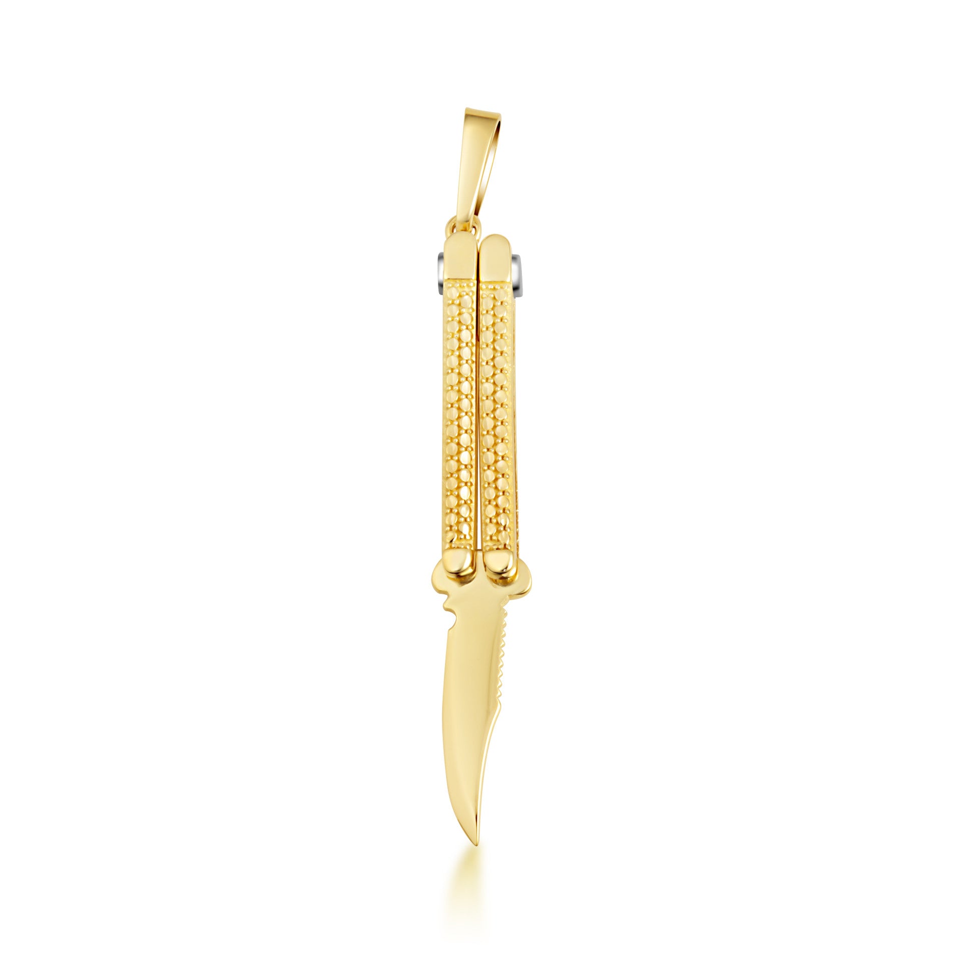 Yellow Gold Diamond Cut Pocket Knife Switchblade Pendant Necklace