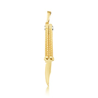Yellow Gold Diamond Cut Pocket Knife Switchblade Pendant Necklace
