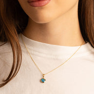 Yellow Gold Blue Enamel Evil Eye Pendant Necklace