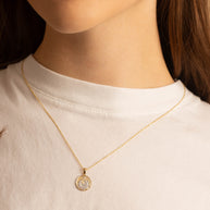 Two-Tone Gold Communion Nativity Diamond Cut Medallion Pendant Necklace