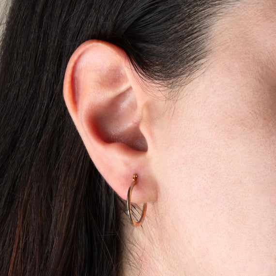 14K Tri-Color Gold Diamond Cut Huggie Hoop Earrings