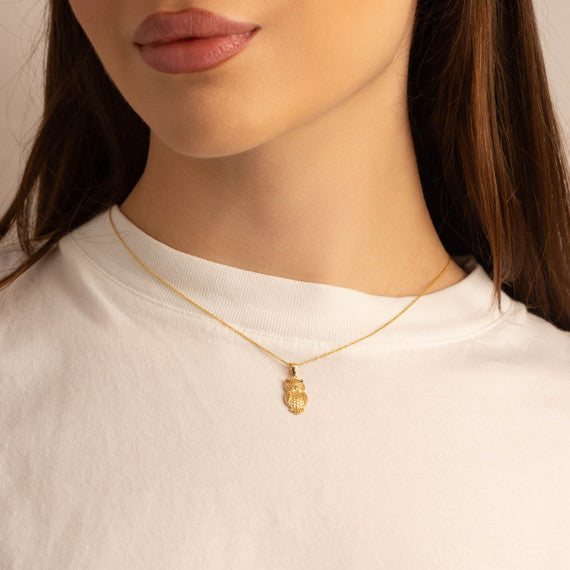 Yellow Gold Owl Pendant Necklace