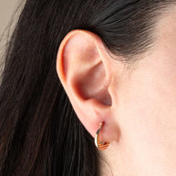 14K Tri-Color Gold Ribbed Diamond Cut Huggie Hoop Earrings