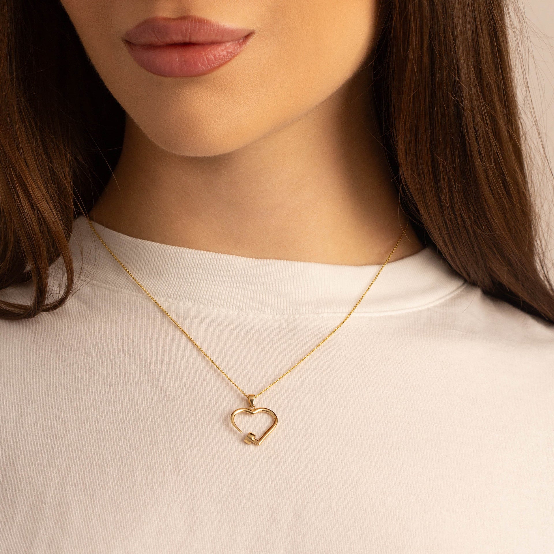 Yellow Gold Heart Nail Pendant Necklace