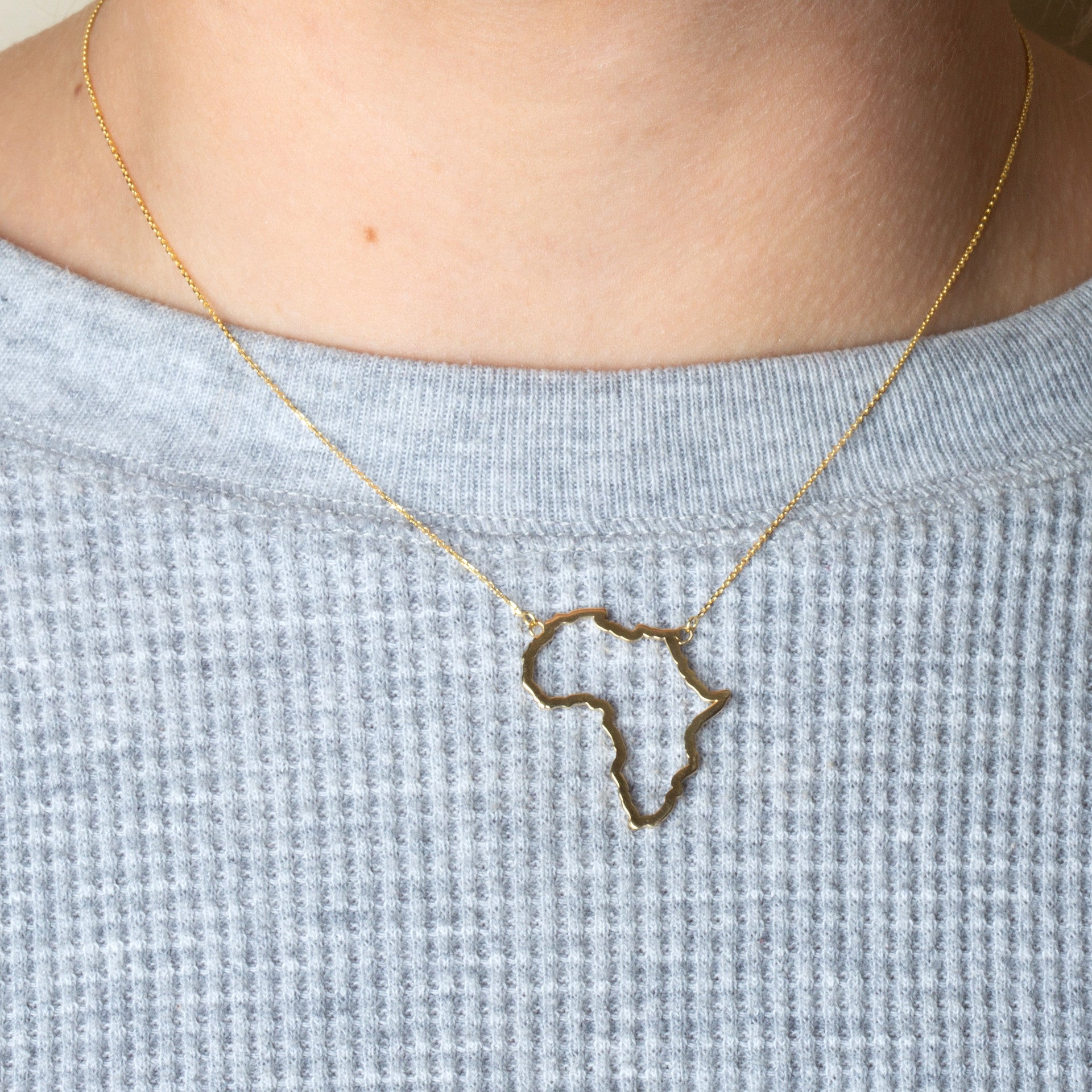 14K Gold Africa Map Pendant Necklace (Available in Yellow/Rose/White Gold)