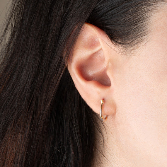 14K Two-Tone Gold Diamond Cut Huggie Hoop Earrings