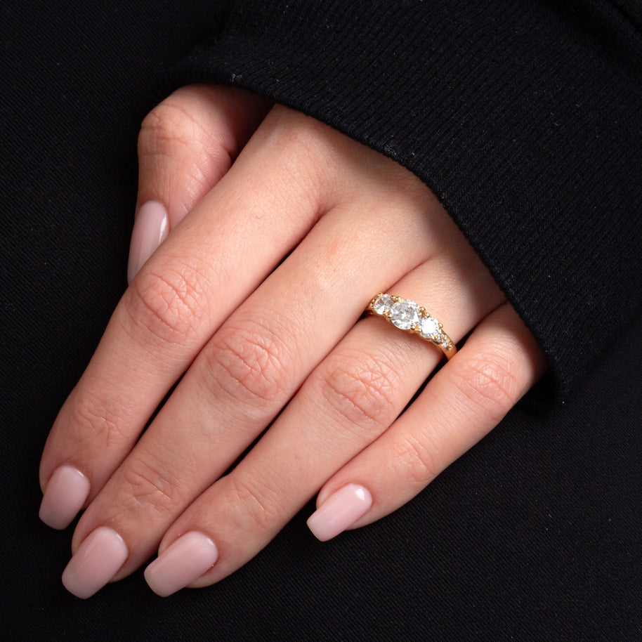 14K Gold Lab Grown Three Stone Diamond Engagement Ring (Available in Yellow/Rose/White Gold)