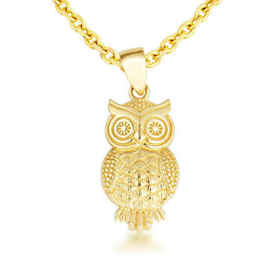 Yellow Gold Owl Pendant Necklace