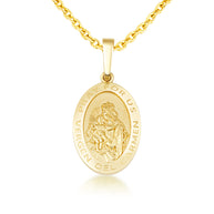 Yellow Gold Patron Saint Virgin del Carmen Oval Medallion Pendant Necklace