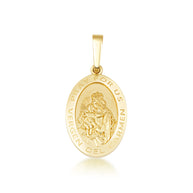 Yellow Gold Patron Saint Virgin del Carmen Oval Medallion Pendant Necklace