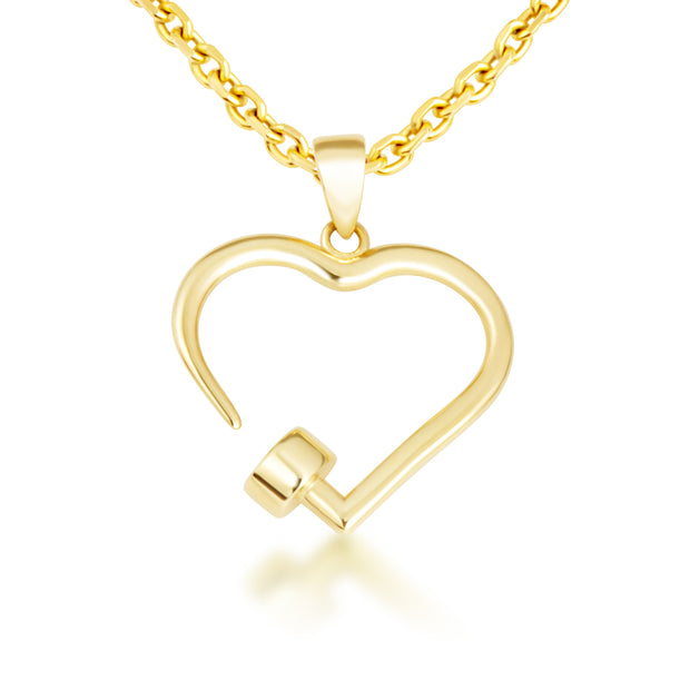 Yellow Gold Heart Nail Pendant Necklace