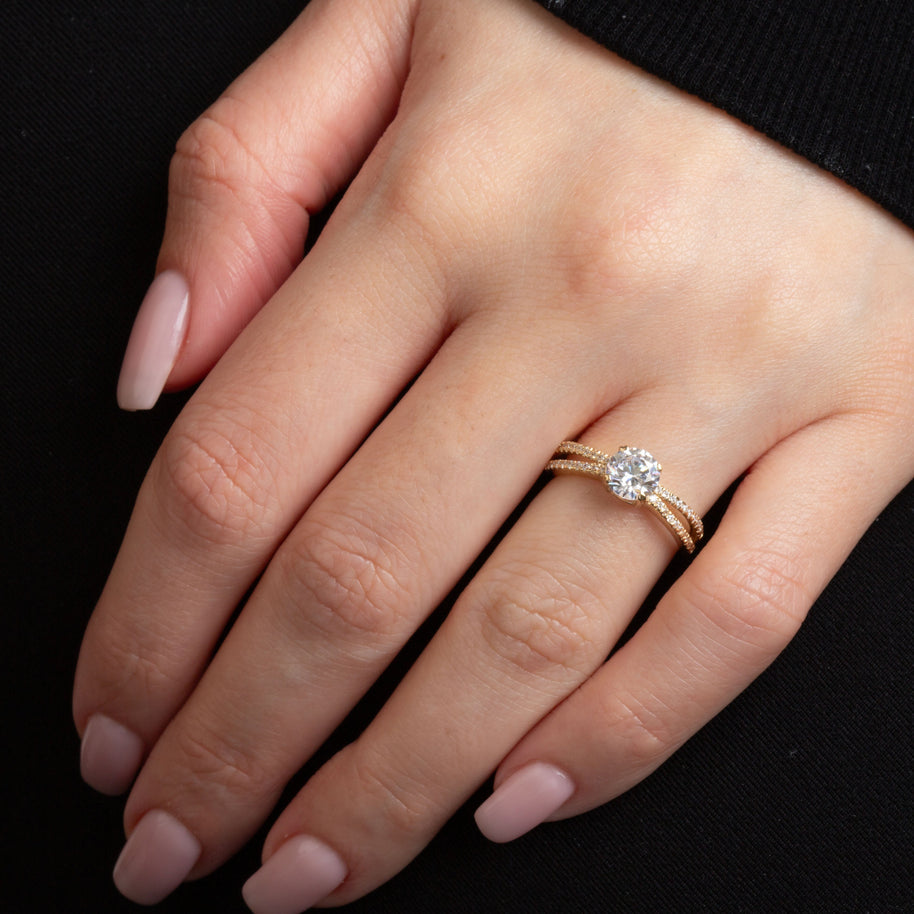 14K Gold Lab Grown Diamond Double Band Engagement Ring (Available in Yellow/Rose/White Gold)