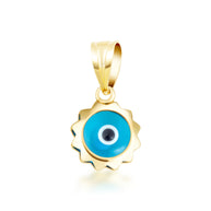 Yellow Gold Blue Enamel Evil Eye Sun Pendant Necklace
