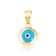 Yellow Gold Blue Enamel Evil Eye Pendant Necklace