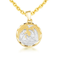 Two-Tone Gold Communion Nativity Diamond Cut Medallion Pendant Necklace