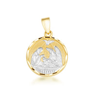 Two-Tone Gold Communion Nativity Diamond Cut Medallion Pendant Necklace