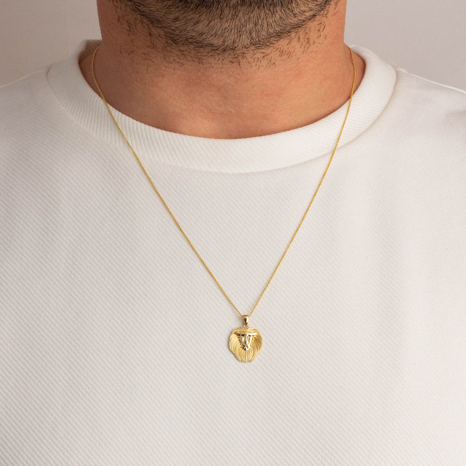 Yellow Gold Lion Head Pendant Necklace
