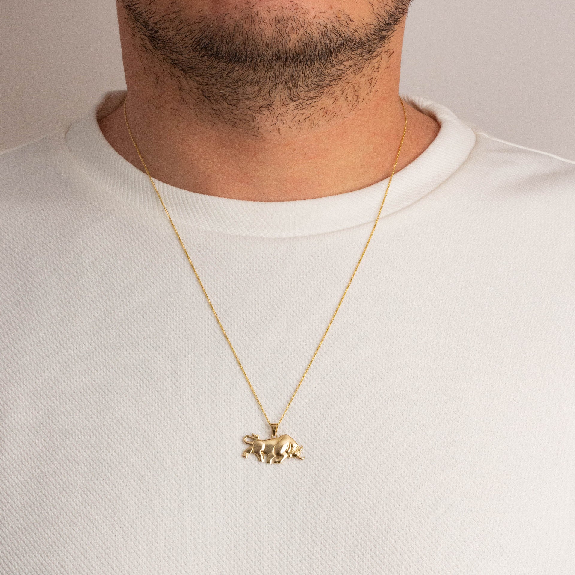 Two-Tone Gold Bull Pendant Necklace
