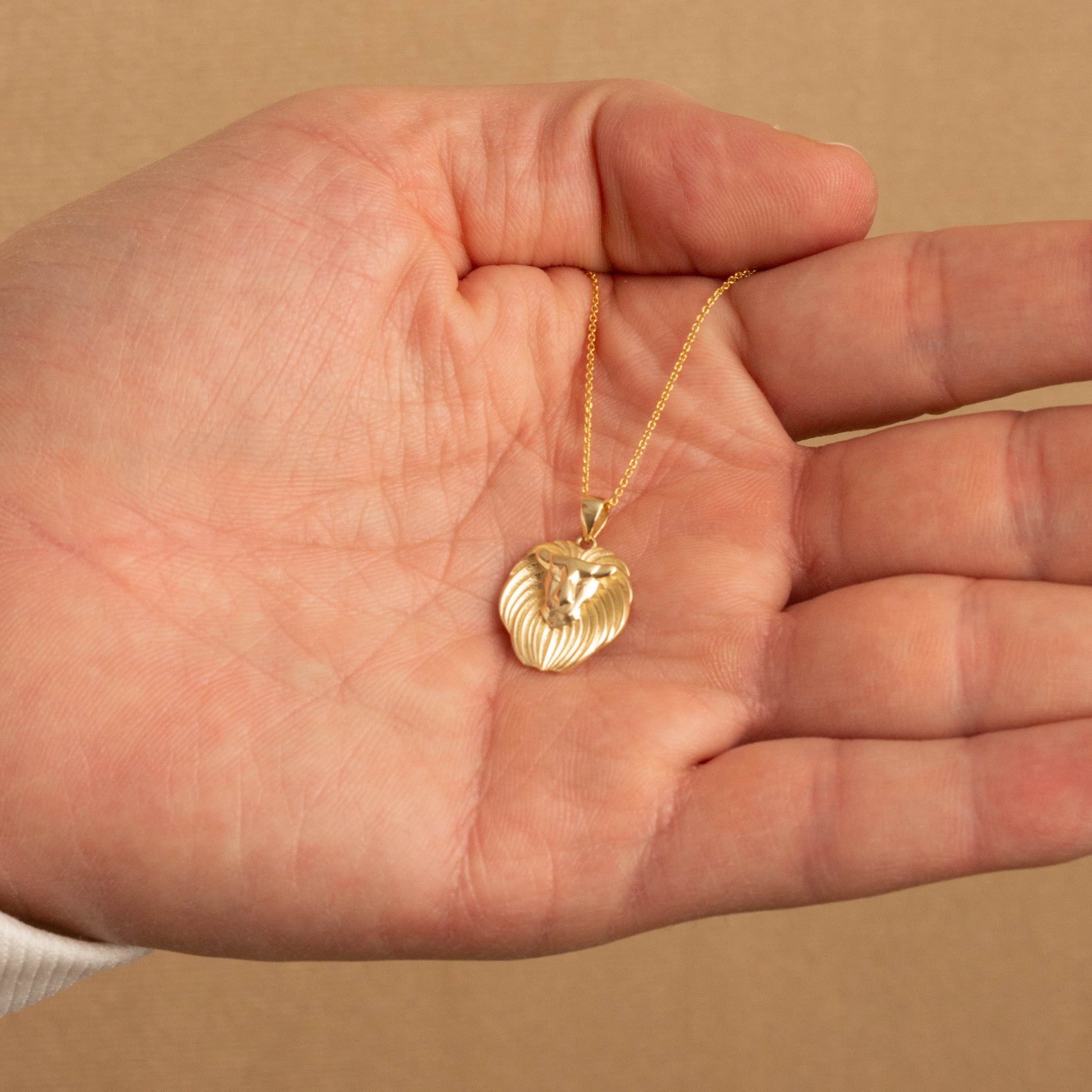 Yellow Gold Lion Head Pendant Necklace