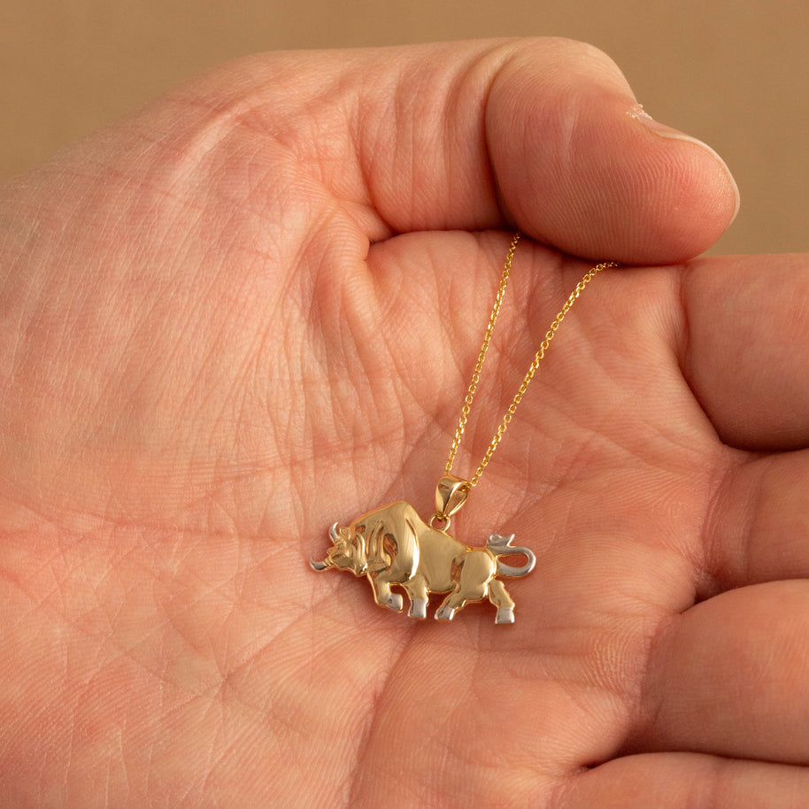 Two-Tone Gold Bull Pendant Necklace