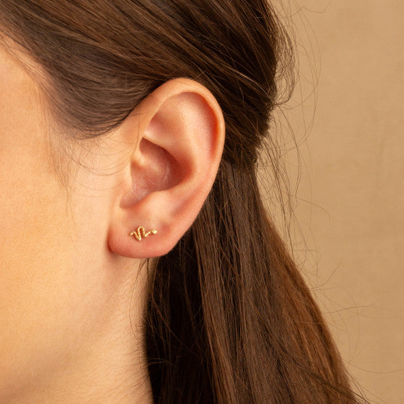 14K Yellow Gold Snake Serpent Stud Earrings