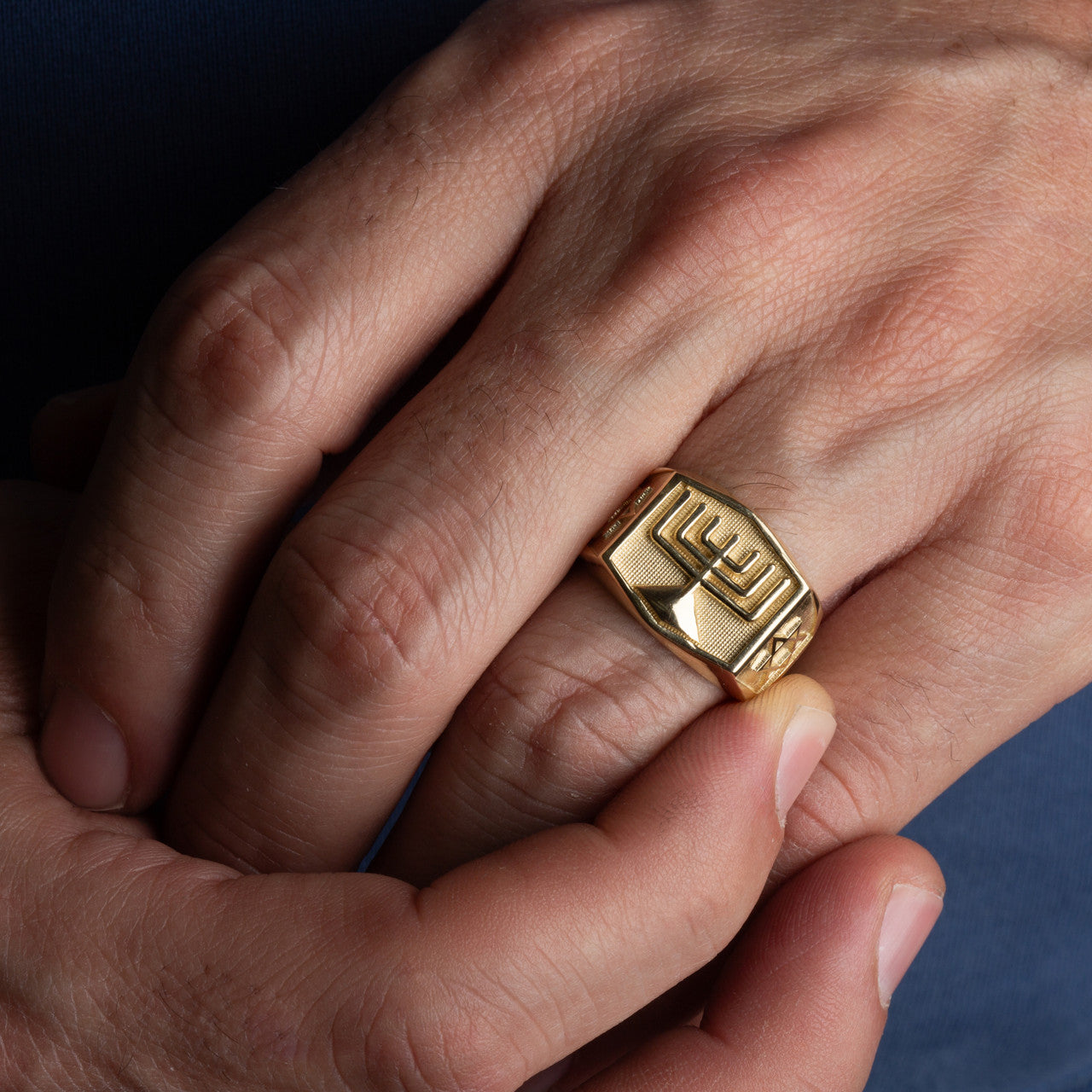 Gold Jewish Star Of David Menorah Signet Ring (Available in Yellow/Rose/White Gold)