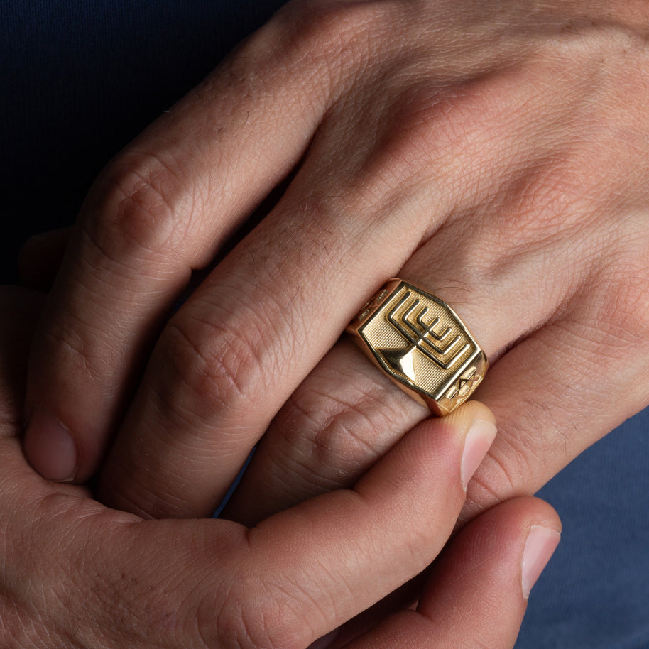 Gold Jewish Star Of David Menorah Signet Ring (Available in Yellow/Rose/White Gold)