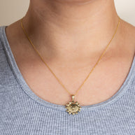 Prev Next Gold Celestial Sun Face Pendant Necklace (Available in Yellow/Rose/White Gold)